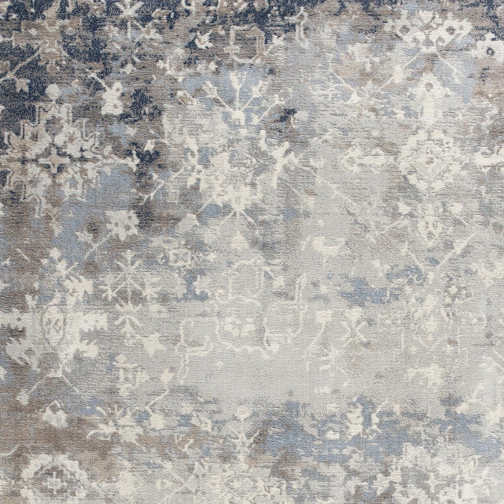 2' X 8' Navy And Beige Distressed Vines Runner Rug