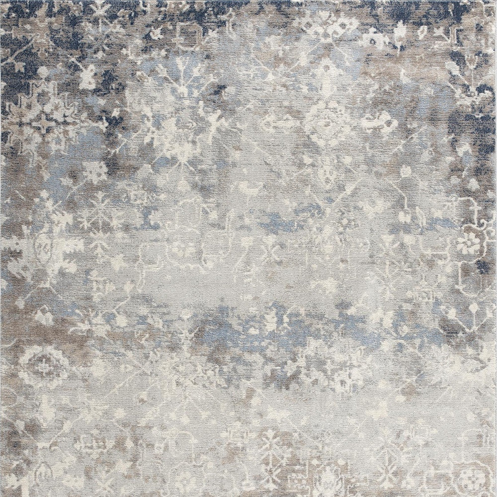 2' X 8' Navy And Beige Distressed Vines Runner Rug