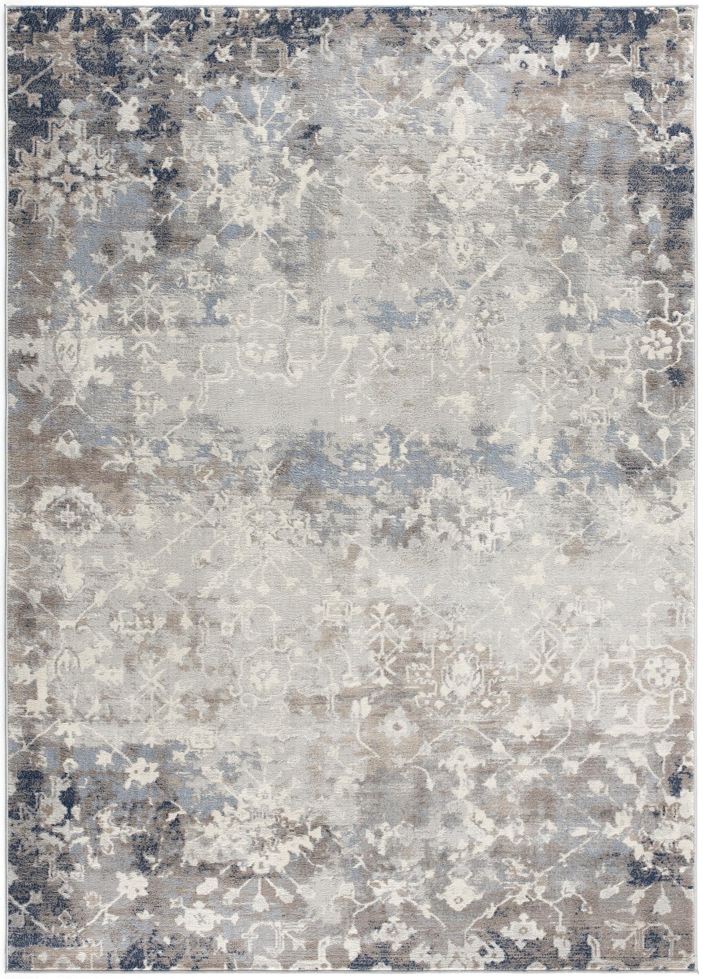 2' X 5' Navy And Beige Distressed Vines Area Rug