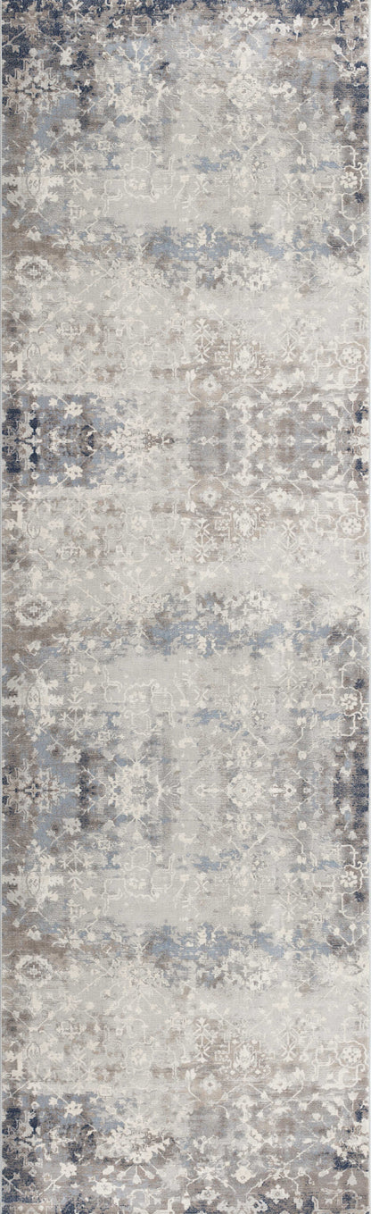 2' X 5' Navy And Beige Distressed Vines Area Rug