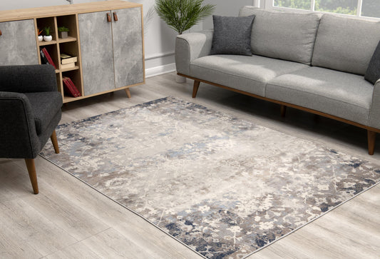 2' X 5' Navy And Beige Distressed Vines Area Rug