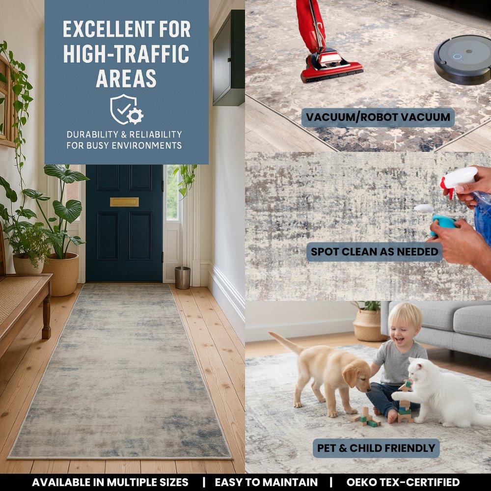 2' X 5' Navy Blue Distressed Striations Area Rug