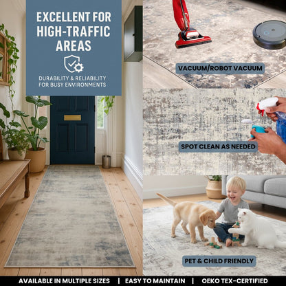 2' X 5' Navy Blue Distressed Striations Area Rug