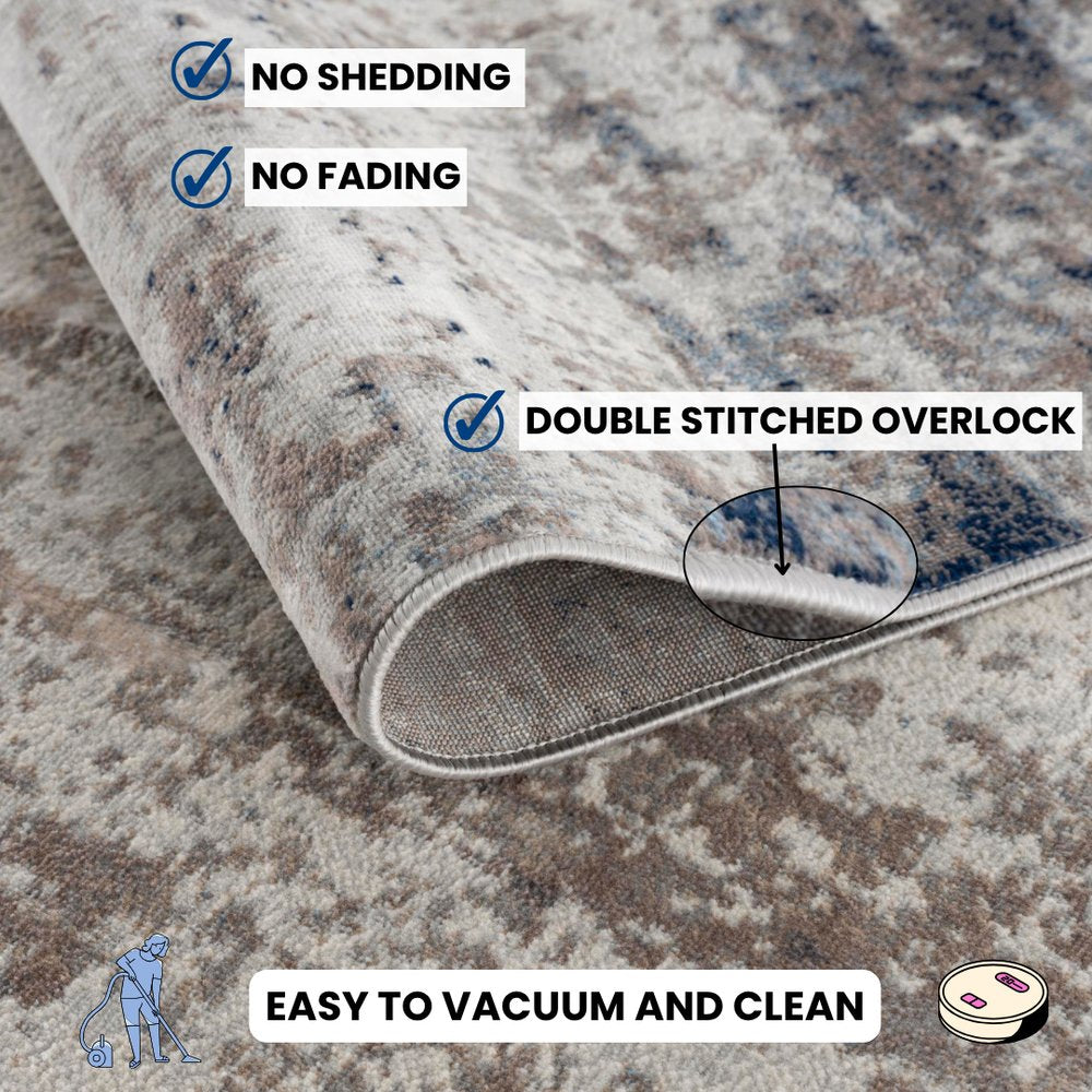 2' X 5' Navy Blue Distressed Striations Area Rug