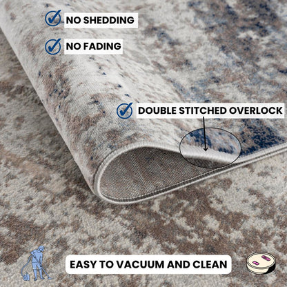 2' X 5' Navy Blue Distressed Striations Area Rug