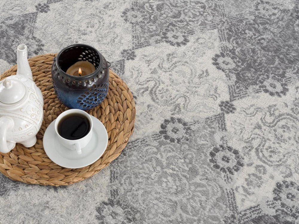 20' Gray And Ivory Trellis Runner Rug
