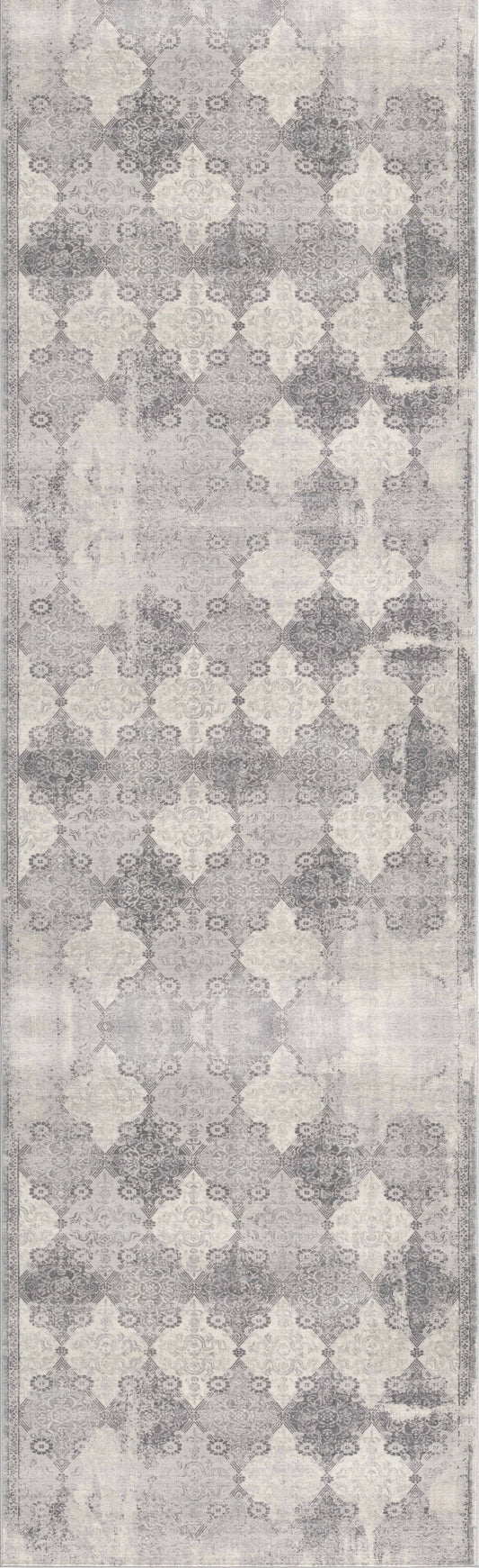 8' X 11' Gray Distressed Trellis Pattern Area Rug