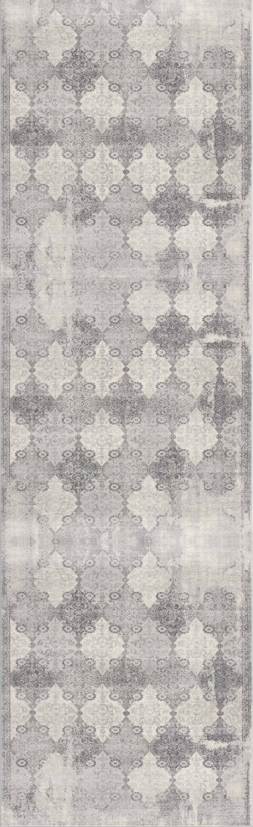 2' X 8' Gray Distressed Trellis Pattern Runner Rug