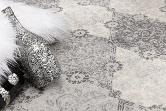 2' X 10' Gray Distressed Trellis Pattern Runner Rug