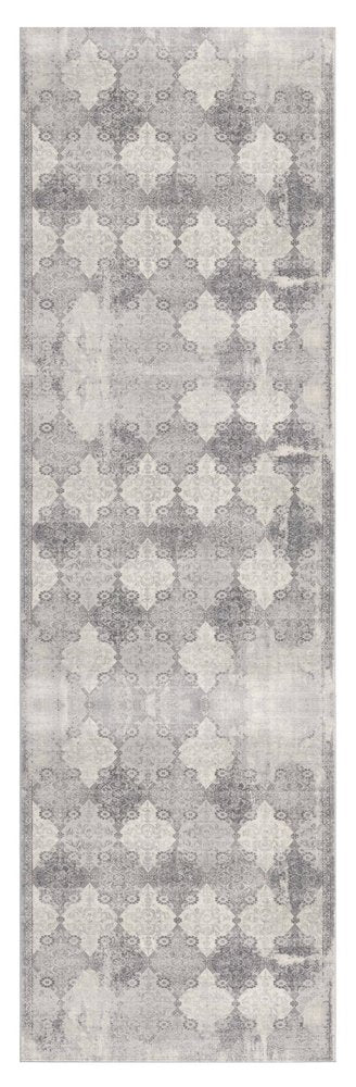 20' Gray And Ivory Trellis Runner Rug