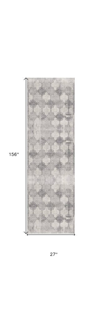 2' X 3' Gray Distressed Trellis Pattern Scatter Rug
