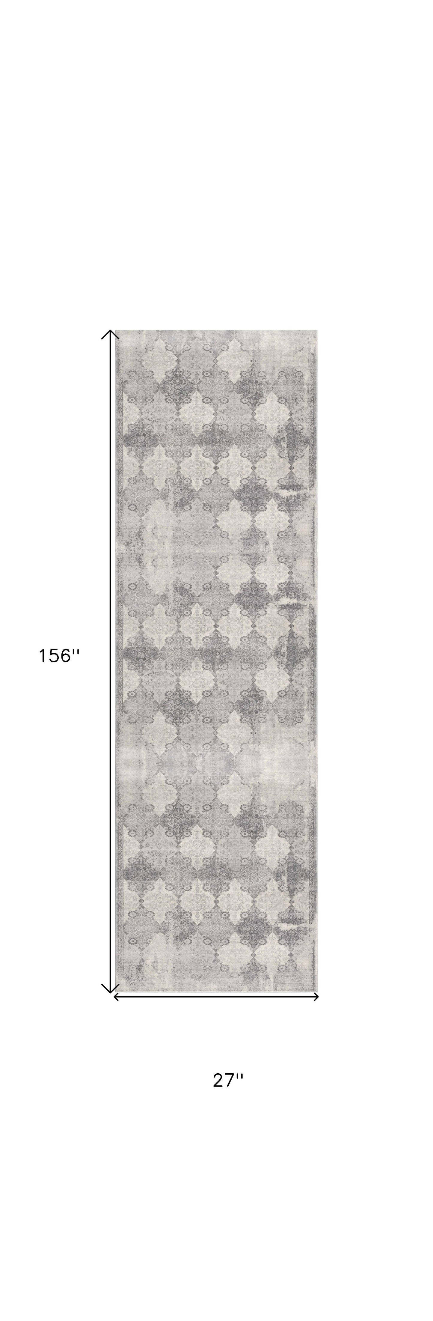 2' X 8' Gray Distressed Trellis Pattern Runner Rug