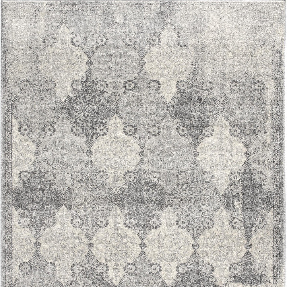 5' X 8' Gray Distressed Trellis Pattern Area Rug