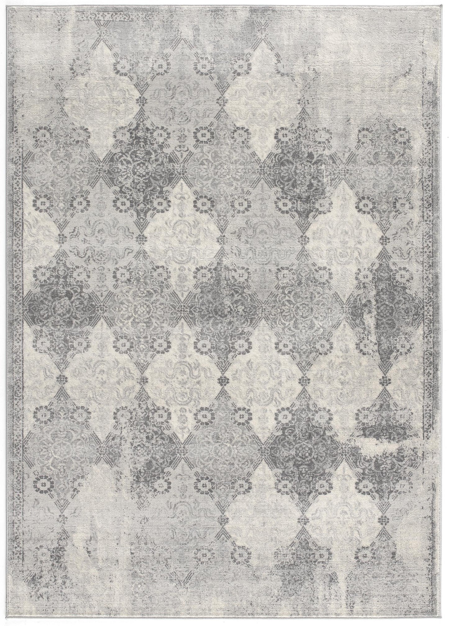 5' X 8' Gray Distressed Trellis Pattern Area Rug