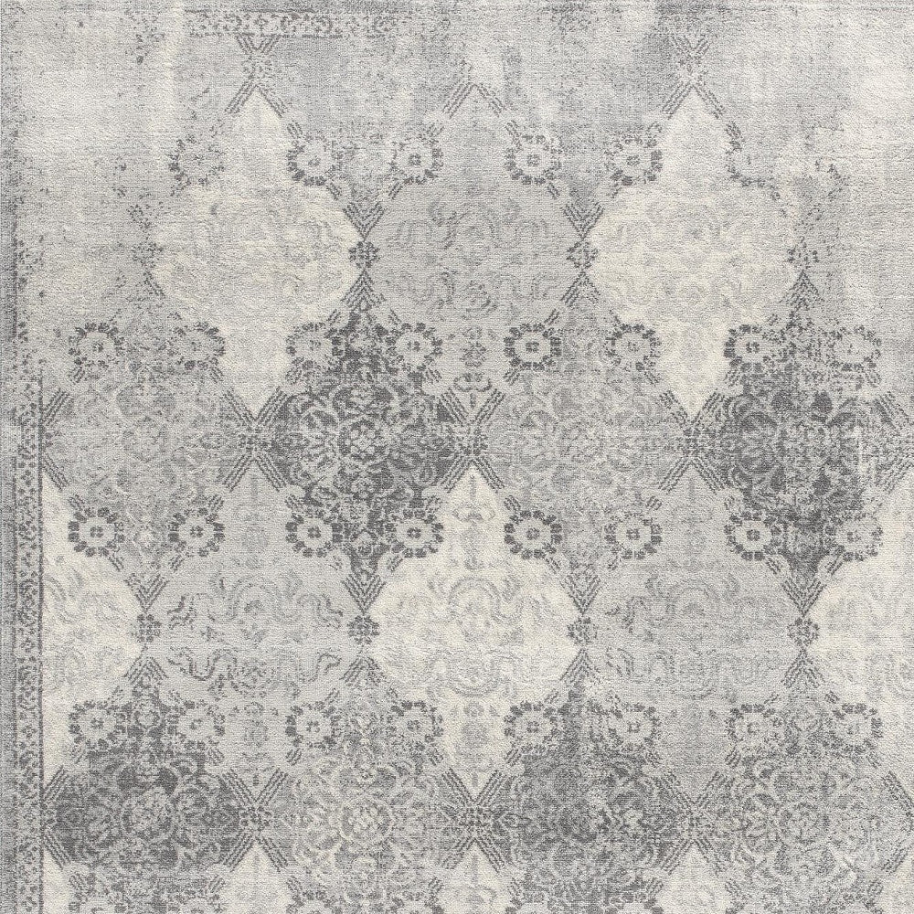 5' X 8' Gray Distressed Trellis Pattern Area Rug