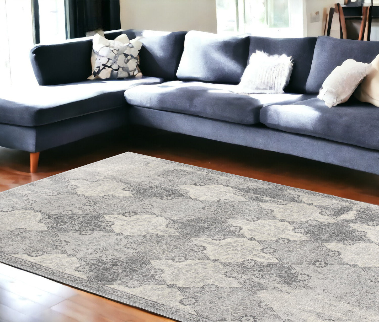 5' X 8' Gray Distressed Trellis Pattern Area Rug