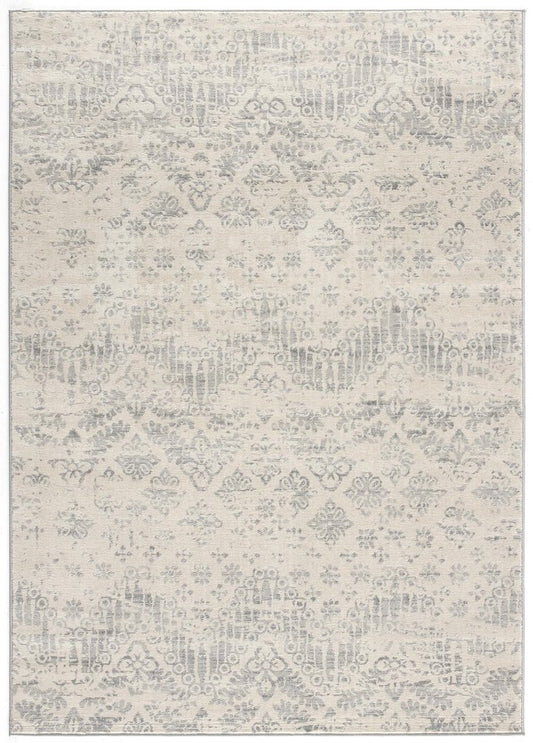 2' X 6' Ivory Distressed Ikat Pattern Area Rug