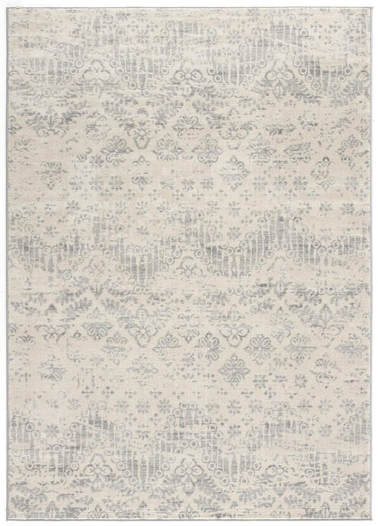 8' X 11' Ivory Distressed Ikat Pattern Area Rug