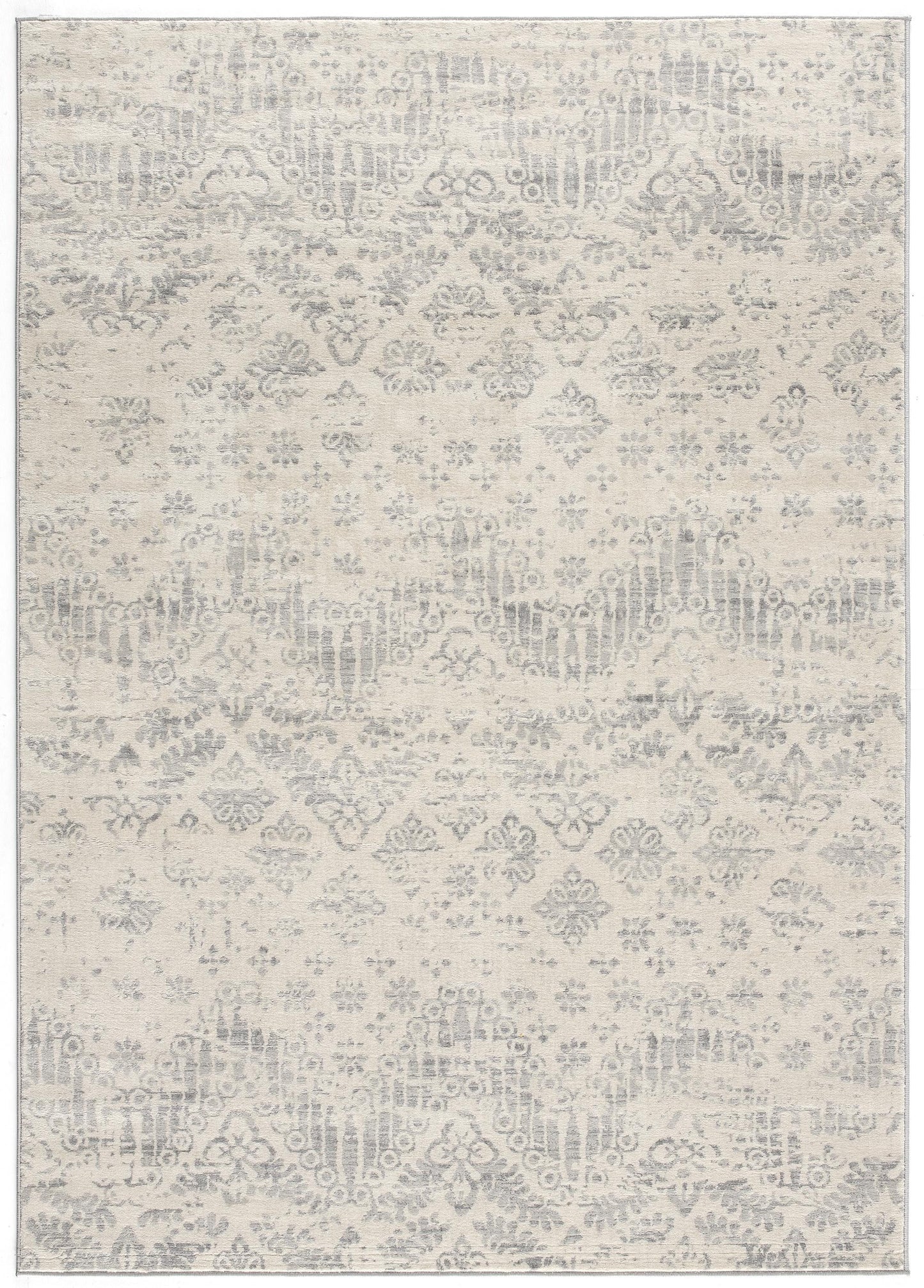 2' X 3' Ivory Distressed Ikat Pattern Scatter Rug