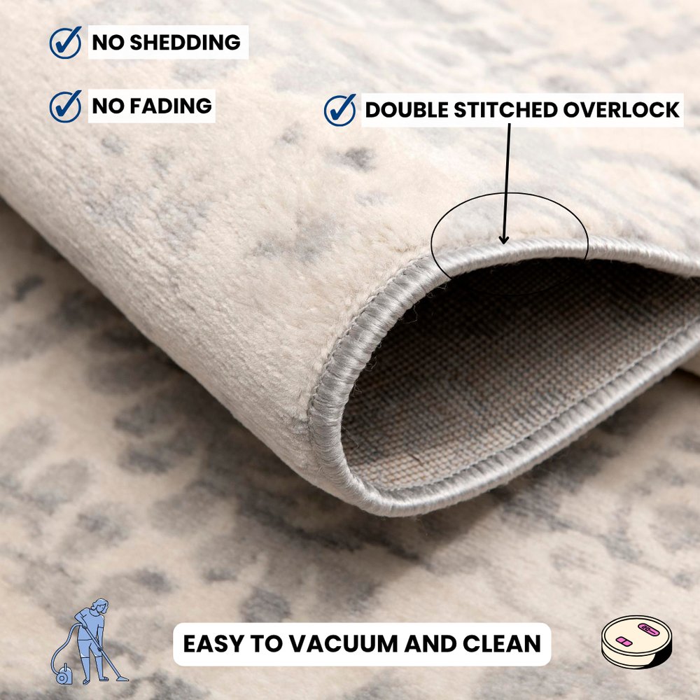 5' X 8' Ivory Distressed Ikat Pattern Area Rug