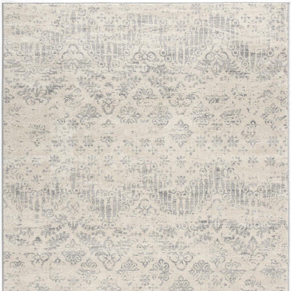 2' X 8' Ivory Distressed Ikat Pattern Runner Rug