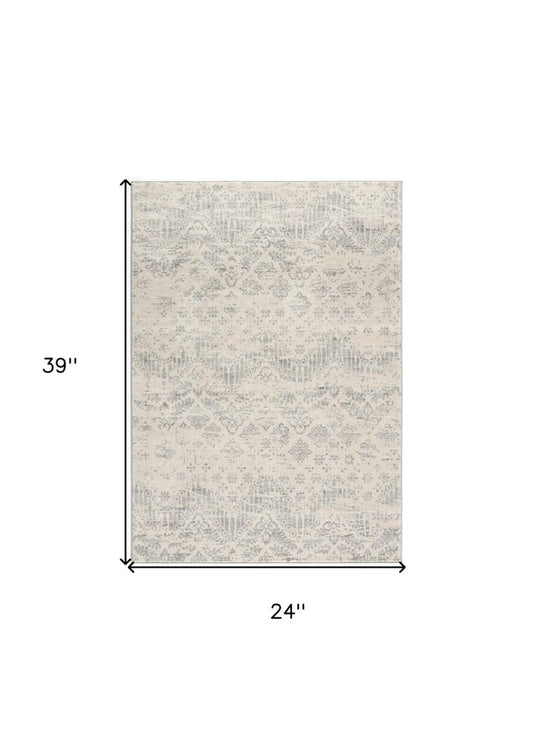 8' X 11' Ivory Distressed Ikat Pattern Area Rug