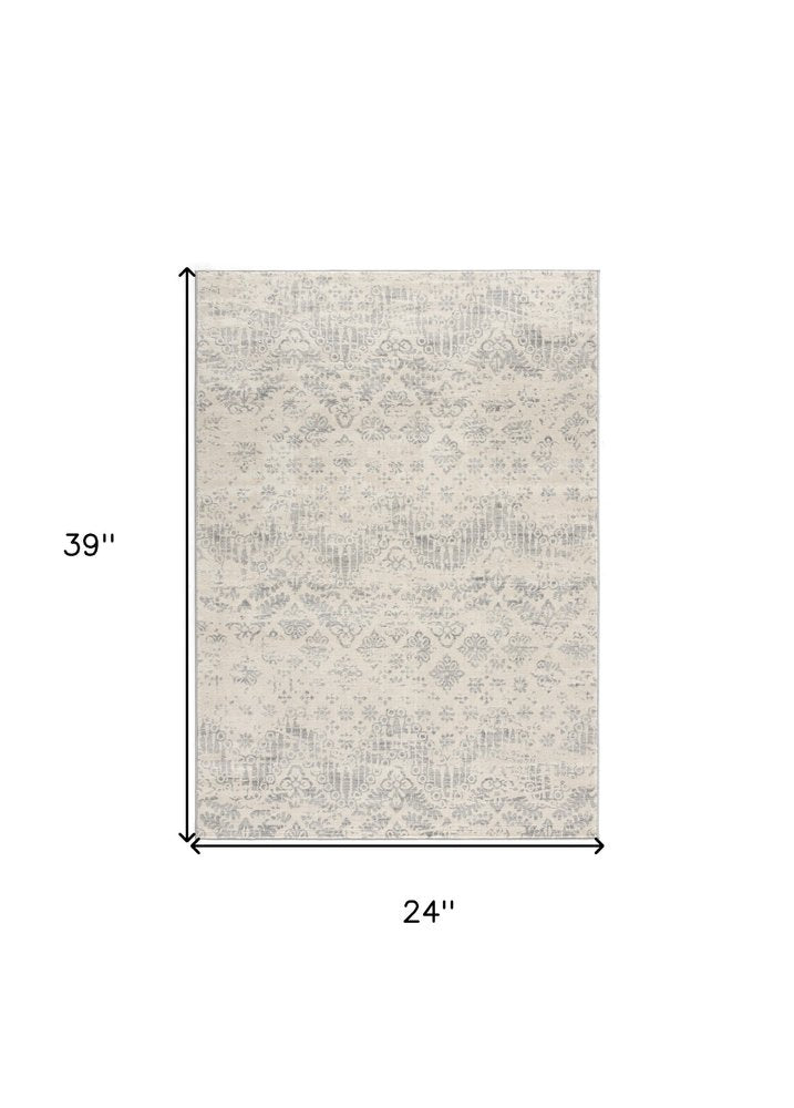 5' X 8' Ivory Distressed Ikat Pattern Area Rug