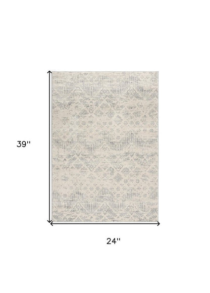 8' X 11' Ivory Distressed Ikat Pattern Area Rug