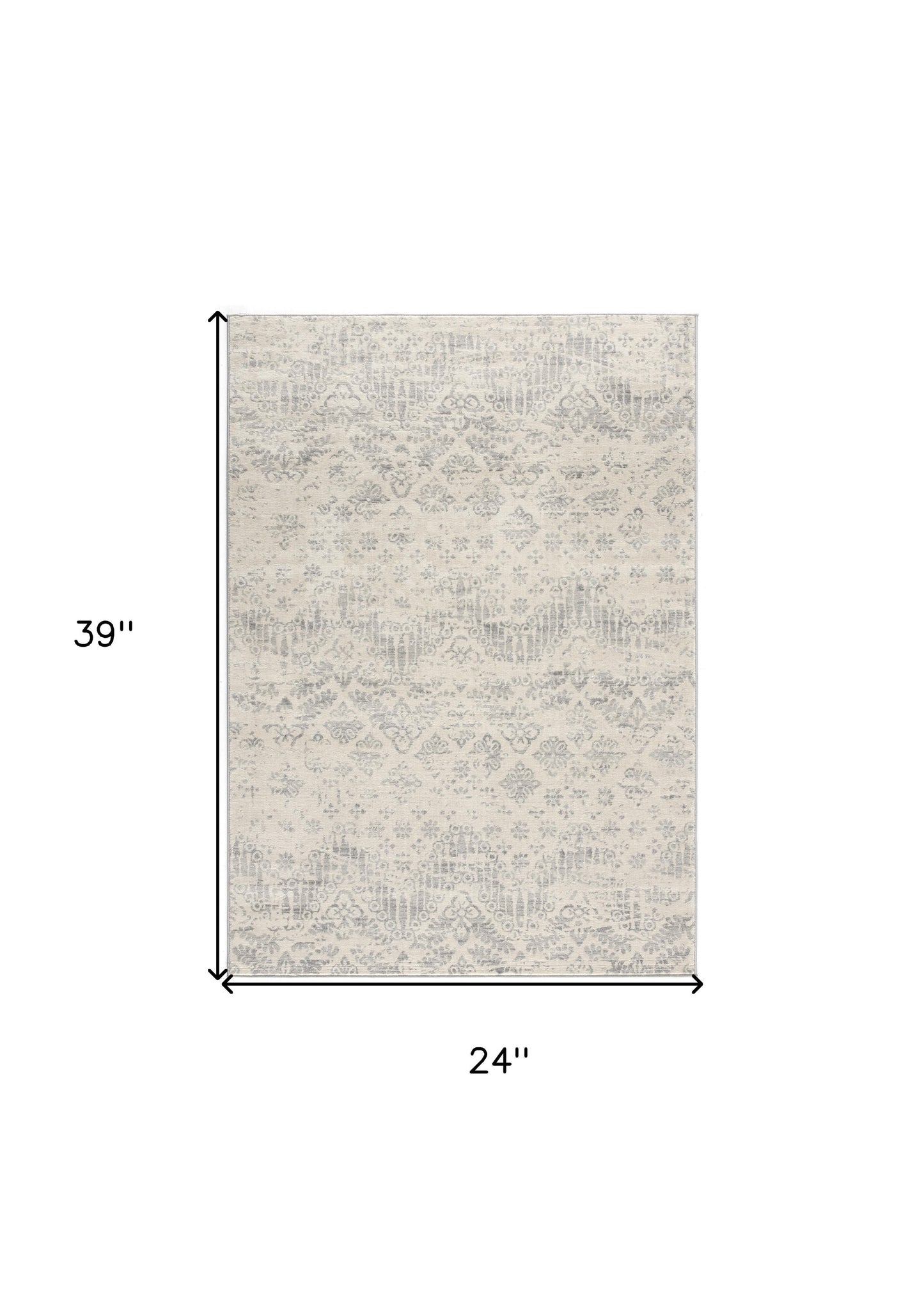 2' X 3' Ivory Distressed Ikat Pattern Scatter Rug