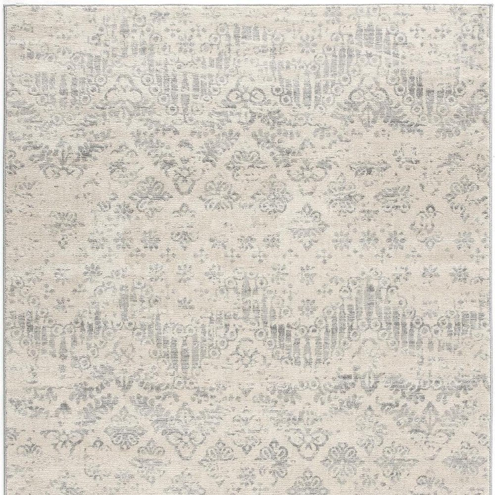 5' X 8' Ivory Distressed Ikat Pattern Area Rug