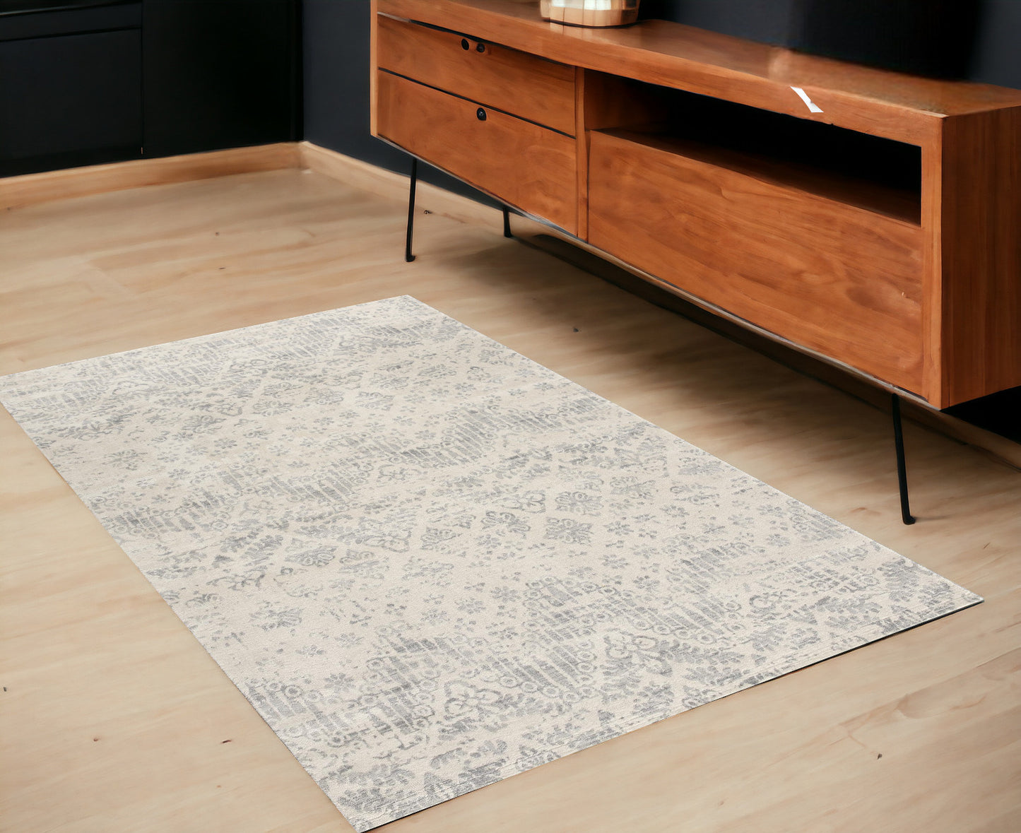 2' X 8' Ivory Distressed Ikat Pattern Runner Rug