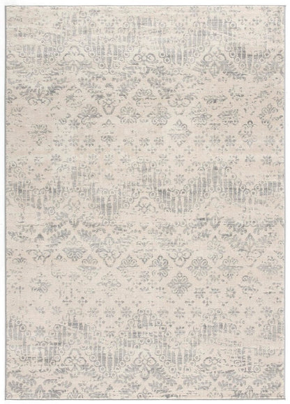 5' X 8' Ivory Distressed Ikat Pattern Area Rug