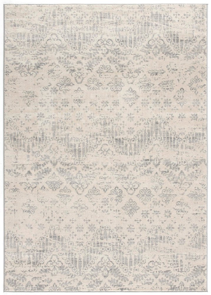 5' X 8' Ivory Distressed Ikat Pattern Area Rug