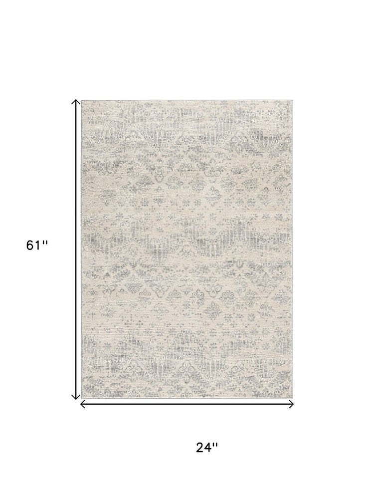 8' X 11' Ivory Distressed Ikat Pattern Area Rug