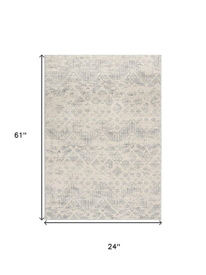 8' X 11' Ivory Distressed Ikat Pattern Area Rug