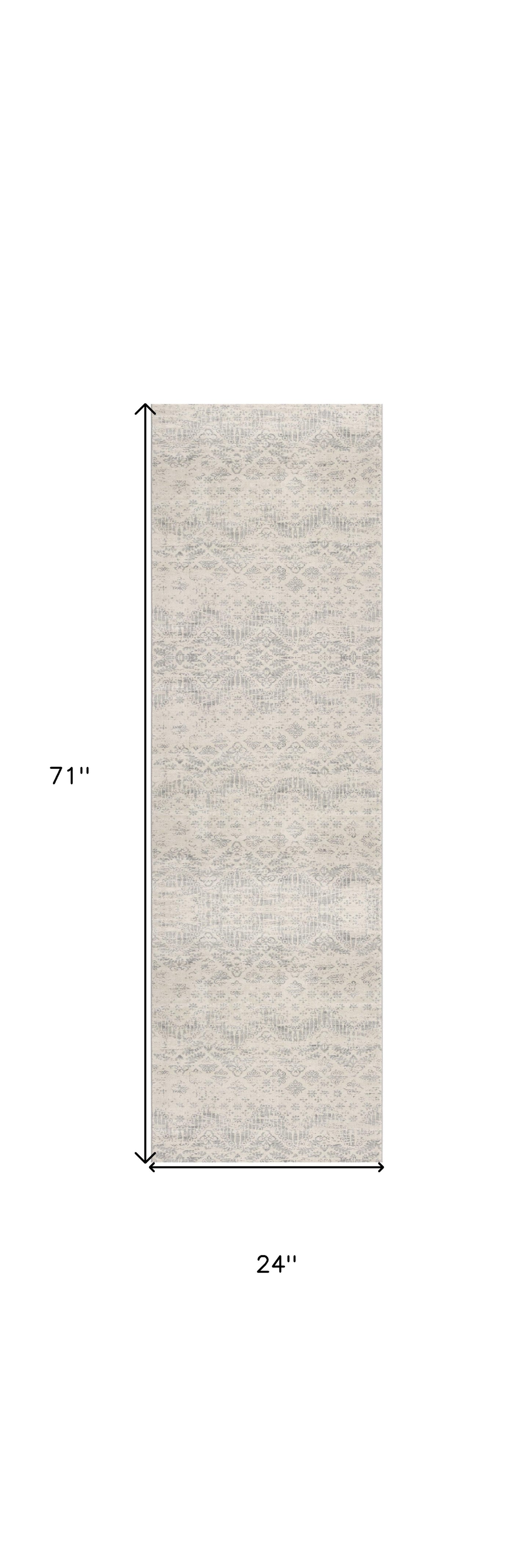 2' X 8' Ivory Distressed Ikat Pattern Runner Rug