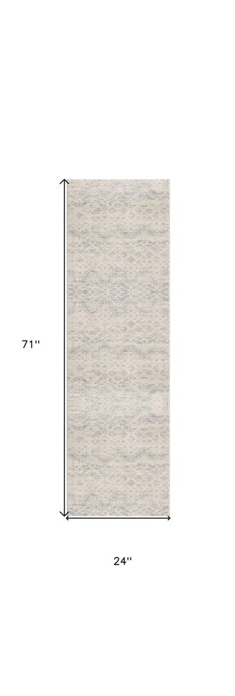 8' X 11' Ivory Distressed Ikat Pattern Area Rug