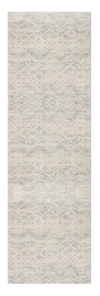 2' X 5' Ivory and Gray Ikat Power Loom Distressed Area Rug