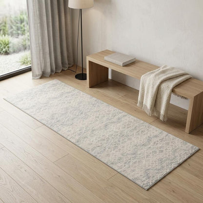 8' X 11' Ivory Distressed Ikat Pattern Area Rug