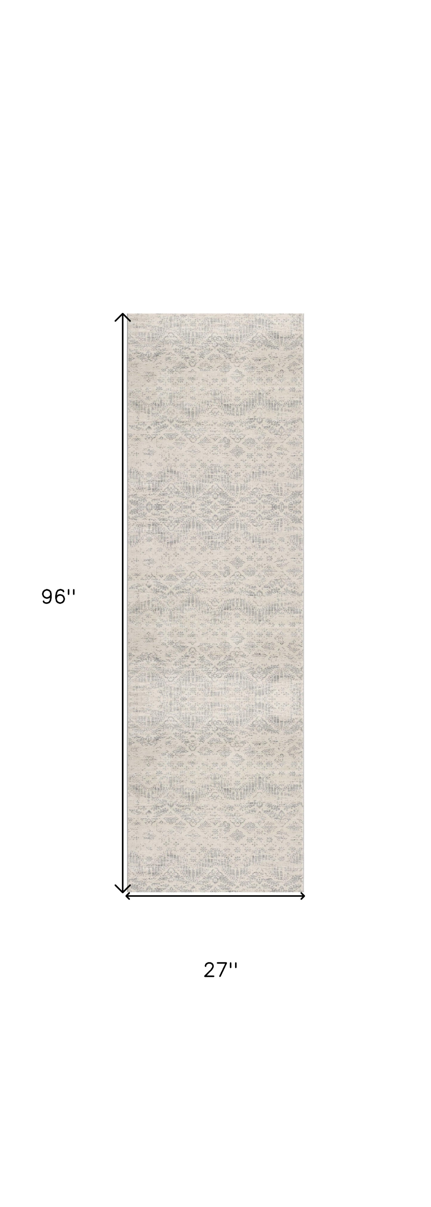 2' X 3' Ivory Distressed Ikat Pattern Scatter Rug