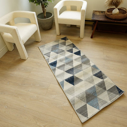 2' X 5' Navy Blue Geometric Diamond Area Rug