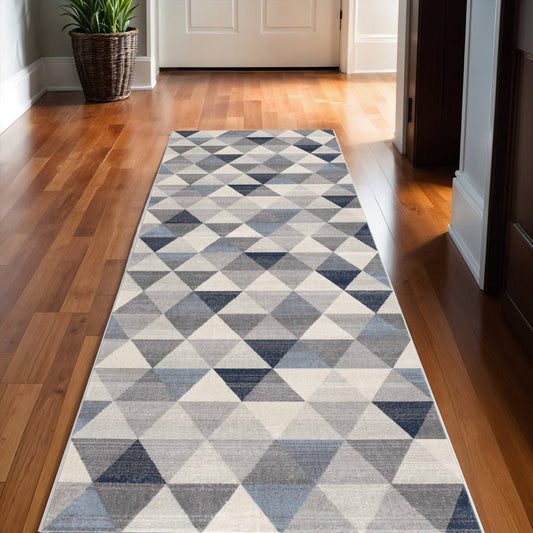 2' X 10' Navy Blue Geometric Diamond Runner Rug