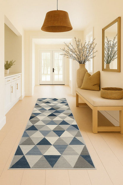 8' X 11' Navy Blue Geometric Diamond Area Rug
