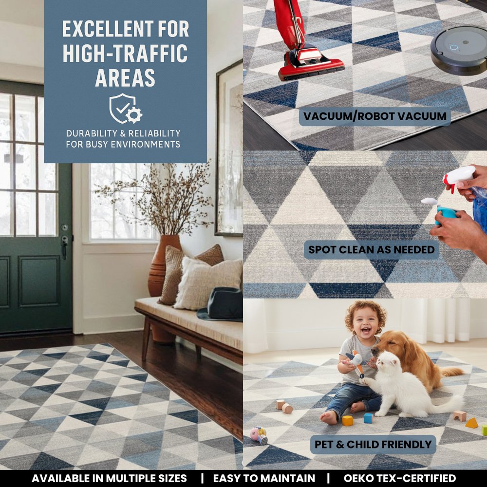 2' X 5' Navy Blue Geometric Diamond Area Rug