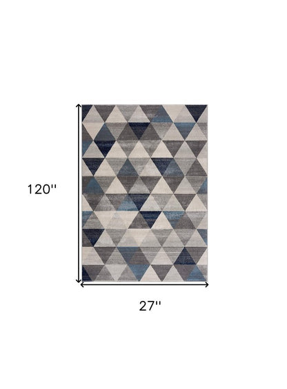 2' X 5' Navy Blue Geometric Diamond Area Rug