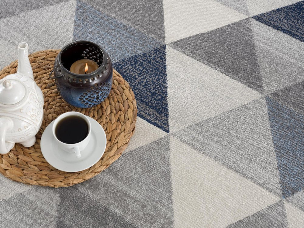 2' X 5' Navy Blue Geometric Diamond Area Rug