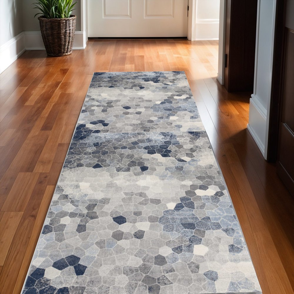 2' X 6' Navy Geometric Area Rug