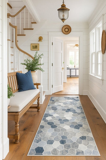 2' X 6' Navy Geometric Area Rug