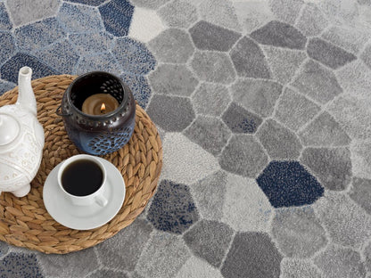 2' X 6' Navy Geometric Area Rug