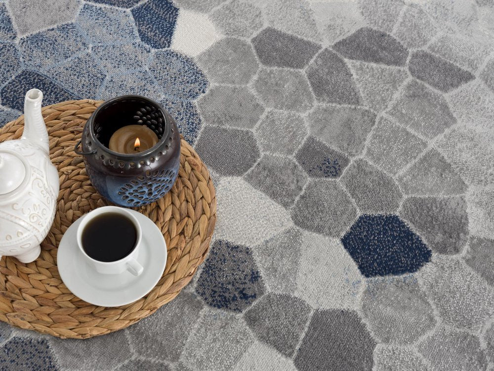 2' X 6' Navy Geometric Area Rug